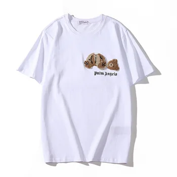 Palmių Angelai 20SS trumpomis Rankovėmis T-shirt Lokys Siūti Spausdintus Hip-Hop Vyrams ir Moterims