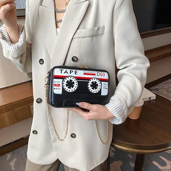 Retro radijo box stiliaus pu odos ponios rankinėje pečių maišą grandinės piniginės moterų crossbody krepšys atvartu