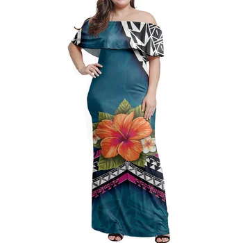 HYCOOL Polinezijos Genčių 2021 Seksualus Off Peties ilgomis Rankovėmis Havajai Grindų Ilgis Vakare Šalies Maxi Suknelė Elegantiškas Vestdios