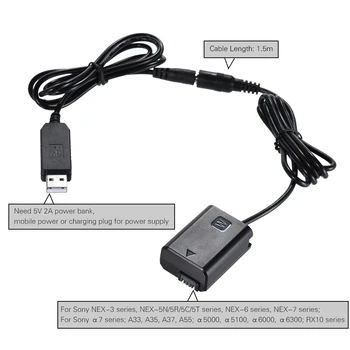 Andoer NP-FW50 USB Adapterio Kabelis Manekeno Baterija + DC Maitinimo Bankas Pakeitimo AC-PW20 Sony NEX-3/5/6/7 Serijos fotoaparatai