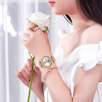 Dizaineris prekės prabanga moterų Suknelė Žiūrėti Aukso Nerūdijančio Plieno Mados Ponios Laikrodis Savaitę Data Kvarcinis Laikrodis Moterų Laikrodžiai