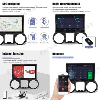 Android 9.0 automobilio multimedijos grotuvas Jeep grand wrangler 2011-2016 GPS Glonass navigacijos radijas stereo galvos vienetas wi-fi nemokamas žemėlapio