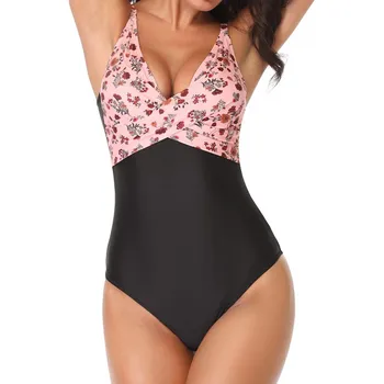 2020 Naujas vientisi maudymosi kostiumėlį Plius Dydis maudymosi Kostiumėliai Moterims, Push Up Maudymosi Kostiumai Moterų Monokini Bodysuit Gėlių Vasaros Paplūdimio Drabužiai 2XL