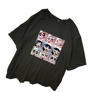 Moterys Vasarą Trumpomis Rankovėmis Marškinėlius Atsitiktinis Palaidų Korėjos Stiliaus Viršūnes Marškinėliai Femme Harajuku Kawaii Animacinių Filmų Mergina Atspausdintas T-Shirt Drabužiai