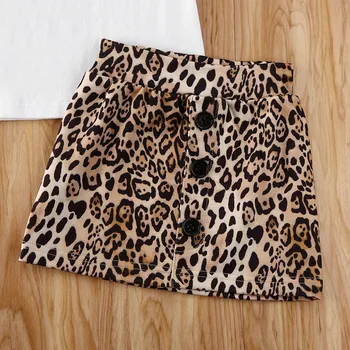 Pudcoco Bamblys Baby Girl Drabužiai Viršūnes Laišką trumpomis Rankovėmis T-Shirt Leopard Print-line Mini Sijonas, Suknelė Vasaros Mados Komplektus