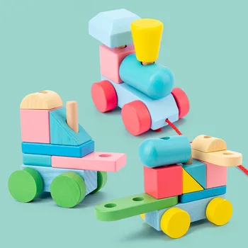 Mediniai Vaikų Įdomus Traukinio Spalvinga Demontavimas Kūrimo Bloką Automobilių Tėvų-vaikų Bendravimą Ankstyvojo Švietimo Žaislai
