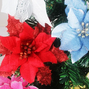 12pcs/daug Dirbtinės Kalėdų Gėlės Plastikiniai&Medžiaga Blizgučiai, Tuščiavidurė Gėlių Kalėdų Medžio Apdaila 