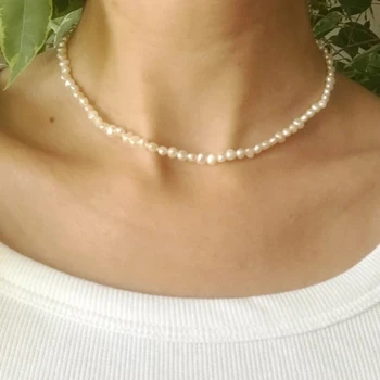 Moterų išskirtinį Mažų gėlavandenių perlų vėrinį mados paprastas nekilnojamojo gamtos perlas choker aukso spalvos aksesuarais papuoštas dovanų