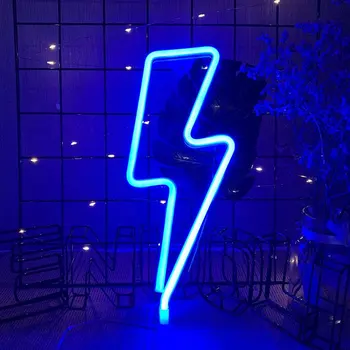 1 Vnt. LED Neoninis Ženklas Žaibo Formos Naktį Šviesos Stalo Lempa USB baterijomis, Apdailos Šviesos Juostoje Namuose Šalis Kambarį