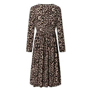 Mados Suknelė Plius Dydis Atsitiktinis Moterų, O-Kaklo Visą Rankovės Leopardas Spausdinti Juosta ankštų Suknelė vestido elegante azul#45