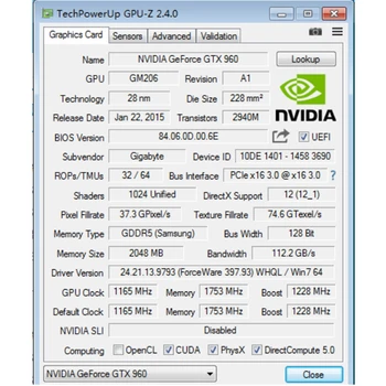 GIGABYTE Vaizdo plokštė GTX 960 2GB GPU Originalus GDDR5 128Bit Grafika Kortelės Žemėlapis nVIDIA Geforce GTX960 2G PCI-E X16 Hdmi Dvi OC