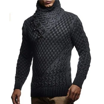 Naujas mados prekės ženklo Slim vyriški Megztiniai Atvartas ilgomis Rankovėmis Golfo Golfo vientisos Spalvos Reguliariai Megztinis Vyrams Žiemos Aukšto Kaklo