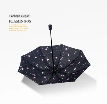 Skėtis nuo lietaus Moteris Juoda Danga Lankstymo Flamingo Skėtis mergina skėtį nuo saulės Vėjo ultravioletinių-įrodymas, Skėčiai nuo Lietaus