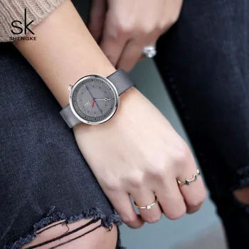 Shengke Prekės ženklo Mados Odos Laikrodžiai Moterims Kūrybos Kvarco Žiūrėti Reloj Mujer 2019 SK Ponios Riešo Žiūrėti Moterų Laikrodis #K8044