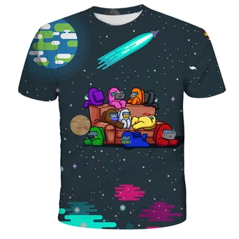 Kawaii Tarp Mūsų T-shirt Vaikai 3D Berniukų Drabužius, O-Kaklo Vaizdo Žaidimas Impostor Animacinių filmų Trumpas Rankovės Gatvės Stiliaus Streetwear Vasaros Viršūnes