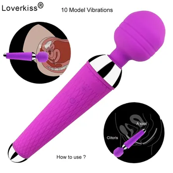 Loverkiss 10 Vibracijos AV Magic Wand Vibratorius Lazdelė Masažas Žodžiu Clit Vibratorius Įkrauti Erotinis Žaislas Sextoys Suaugusiems Moteris