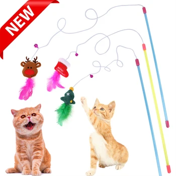 Funny Cat Kibinimas Kalėdų Kačių Žaislai Kibinimas Katėms Kitten Interaktyvus Plunksnų Lazdele, Klijuoti su Mažais Varpas Vielos Chaser Kat Žaislas