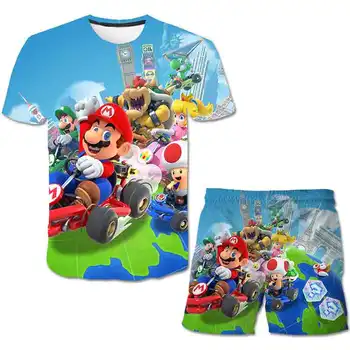 2020 3D Vasarą, Rudenį berniukai prekės rūbai vaikams Mario marškinėliai šortai rinkiniai berniukas animaciją modelį, vaikai super Mario mados rinkiniai
