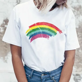 Vaivorykštė harajuku marškinėliai korėjos stiliaus moteris ulzzang viršuje kawaii 2019 m. Vasarą 90s tee marškinėliai moteriška Grafinis grunge estetinės O-Kaklo