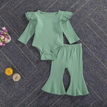 Bamblys Kūdikiui Baby Girl Drabužiai Nustatyti 2020 m. Rudenį Rudenį Pynimas Long Sleeve T-shirt Blyksnius Ilgas Kelnes Kietas Drabužių Komplektus 2vnt