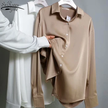 Moteriški Viršūnes ir Palaidinės Megztinis ilgomis Rankovėmis Marškinėliai Moterims Rudenį Laisvi Marškiniai Plius Dydis Šilko Mygtuką Kietas Drabužius 11003