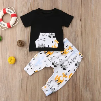 Atsitiktinis Naujagimių Bamblys Vaikams Baby Girl Berniukas Animaciją Aprangą, Drabužius trumpomis Rankovėmis T-shirt Viršuje Kelnės Kelnės 2VNT Komplektas