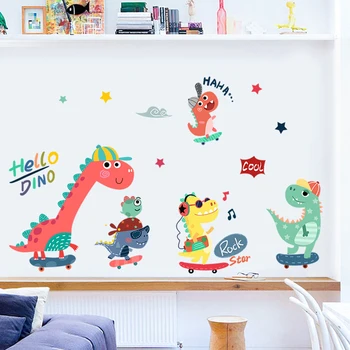 Kūrybos riedlentė mažai dinozaurų sienų lipdukai, lipnios vaikai kambario dekoro miegamojo puošimas animacinių filmų kabineto durų dekoras