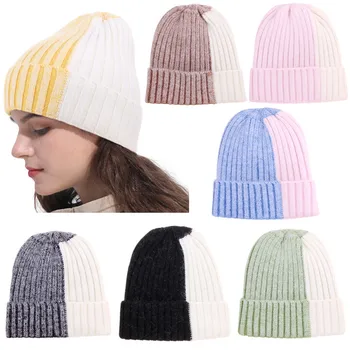 Triušio kailio megzta kepurė moterų žiemos šiluma ir spalvų vilnonių skrybėlių mados storio earmuffs kraštų skrybėlę lauko pėsčiomis skrybėlę