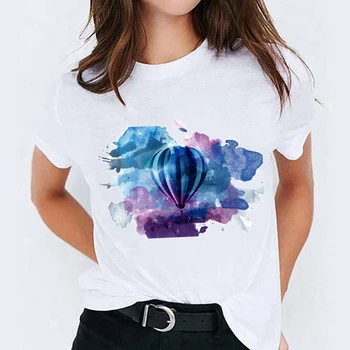 T-marškinėliai Viršuje Moterų Karšto oro Balionas, Akvarelė 90-ųjų Stiliaus spausdinimas Spausdinimo Lady Moterų Graphic T Shirt Ladies Moterų Tee Marškinėliai