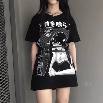 Gotikos Tamsiai T-shirt Moterims, Streetwear Derliaus korėjos Prarasti Harajuku Viršuje Estetinės Spausdinti Negabaritinių trumpomis Rankovėmis Drabužius 2020 Z0604