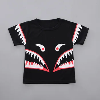 Kūdikių Berniukų Vasaros Shark Drabužiai Rinkiniai Animacinių filmų Trumpi marškinėliai +kelnės Juodos Mergaitės Berniukai Drabužiai, Kūdikių Troddler komplektai