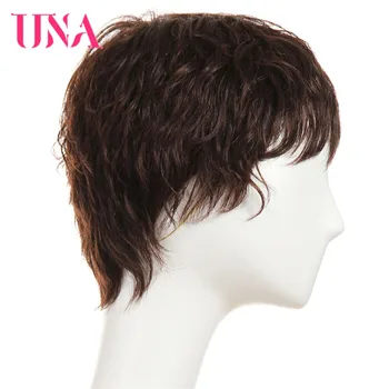 UNA Žmogaus Plaukų Perukai #6383 #2/33 Ne Remy Human Hair 150% Tankis Brazilijos Tiesiai Žmogaus Plaukų Perukai Mašina Brazilijos Plaukų Perukai