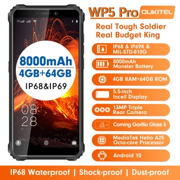 OUKITEL kūrimas dp5 Pro IP68 Vandeniui 4GB 64GB Išmanųjį telefoną 8000mAh Triple Kameros ID 5.5