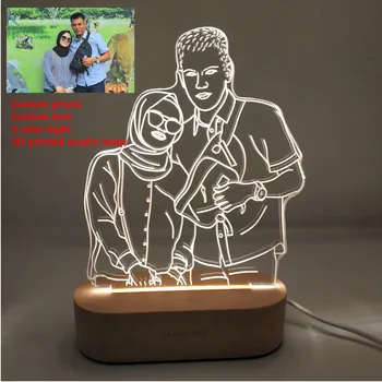 Pritaikyti Tekstą Photo 3D Spausdinimo Naktį Šviesos Stalo Lempos Mediniais Kalėdų, Valentino Dienos Dovanų USB Power Trys Baltos Šviesos