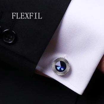 FLEXFIL Papuošalai prancūzijos marškinėliai Mados rankogalių segtukai už mens mėlyna kristalų Manžetai nuorodą Didmeninė Mygtuką Aukštos Kokybės Vestuvių Vyrų KARŠTO