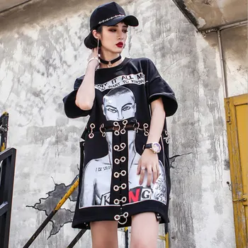 TENDENCIJA Seteris 2019 M. Vasaros Mados Metalo Žiedas Marškinėliai Moterims High Street Prarasti Tuščiaviduriai Iš Hip-Hop Stiliaus Marškinėliai Laišką Viršūnės