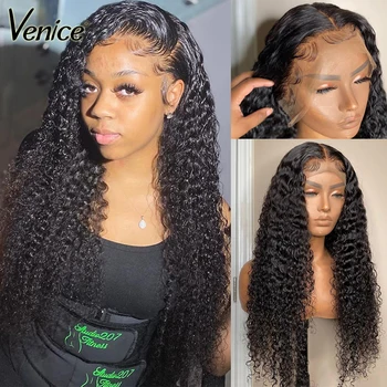 Venecija Garbanotas Nėriniai Priekiniai Žmogaus Plaukų Perukai Už juodaodžių Moterų 13x6 Nėriniai Priekiniai Peruką Prieš Nupeštos 360 Nėrinių Priekinės Perukas Brazilijos Remy Plaukų