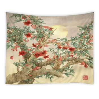 Kinų stiliaus Gobelenas gėlės ir paukščiai sienos kabo Gobelenai Namų Dekoro Paplūdimio Rankšluostį Jogos Kilimėlis Iškylą Antklodė staltiesė