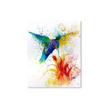 Akvarelė Spalvinga Hummingbird Gėlių Spausdinti Plakato Sienos Meno Tapybos Drobės už Svetainės Namų Dekoro Frameless Nuotraukas