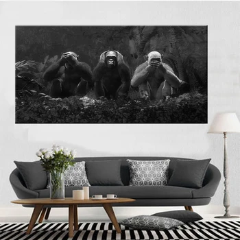 Šiaurės Dekoro Trys Beždžionės Drobės Tapybos Baltos ir Juodos spalvos Plakatas ir Spausdinimo Modernios Sienos Meno Kambarį Miegamojo Puošimas