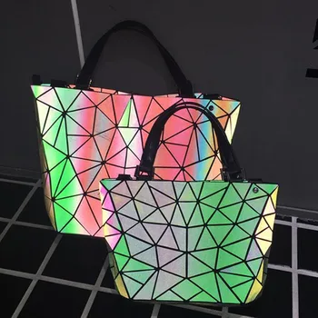 JOOZ Šviesos krepšys Moterims Geometrijos Diamond Nešti Dygsniuotas Pečių Krepšiai, Lazerio kibirą Lankstymo Rankines Holograma Lašas Laivybos