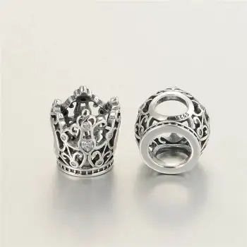 Naujas Princess Crown ažūrinės figūrinių 925 Sterlingas Sidabro Žavesio Granulių su Kubinis Cirkonis Tinka Pandora Stiliaus Žavesio Apyrankės