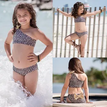 0-8Y Vasaros 3pcs Bikini Rinkiniai Vaikams Baby Girl Leopardas Spausdinti Lankas Bikini Nustatyti, maudymosi Kostiumėliai, maudymosi kostiumėlį, Maudymosi Kostiumą