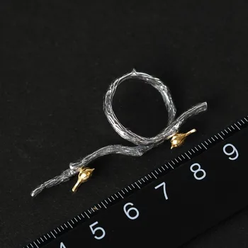 Lotus Įdomus Nekilnojamojo 925 Sterlingas Sidabro Natūralus Rankų darbo Dizaineris Fine Jewelry Reguliuojamas Žiedo Paukštis ant Šakos, Žiedai, Moterų Bijoux