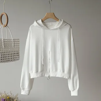 LXS22 Rudens ir žiemos paprastu būdu vientisos spalvos su gobtuvu ilgomis rankovėmis atsitiktinis marškinėlius