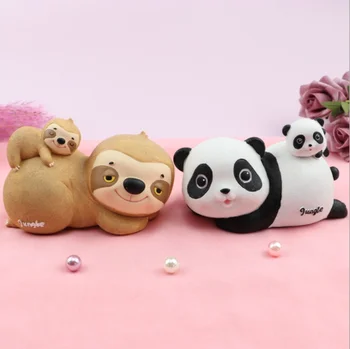 Panda tinginys šeimos motina ir sūnus monetos taupymo langelyje dervos statulėlės piggy bank pinigų dėžutės vaikams, miegamojo namų dekoro priedai dovana