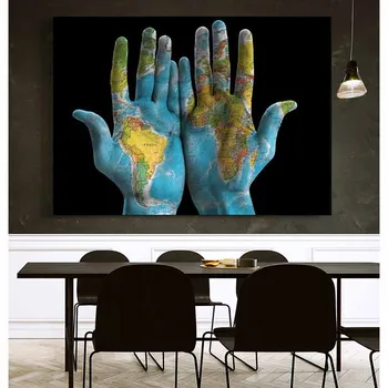 Pasaulio Žemėlapiai, Atkreipti Į Rankas Modulinės Drobės Tapybos Grafiti Meno Plakatai Modernios Sienos Meno Nuotrauką Kambarį Biuro Dekoras