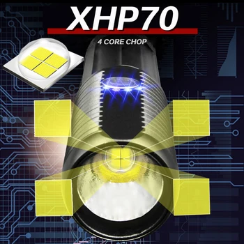 Dauguma Ryškiausių 4 Core XHP70 led žibintuvėlį, fakelą usb įkrovimo taktinis žibintuvėlis 18650 arba 26650 vertus lempos T6 lanterna