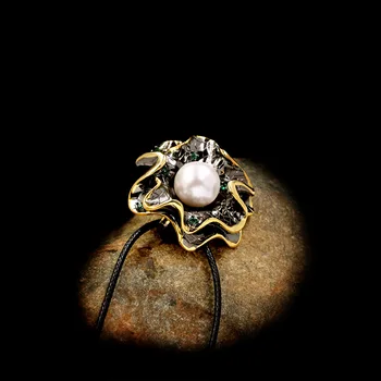 Naujas Stilius Gėlavandenių Perlų Juodojo Aukso Dviejų spalvų Gėlių Karoliai Pakabukas Clavicle Elegantiškas Šalies Ponios 925 Sidabro Grandinės Megztinis