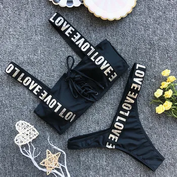 Push-Up Bikinis 2020 Seksualus maudymosi kostiumėlį Meilės Laišką Išspausdinti Thong Bikini Plius Dydis maudymosi Kostiumėliai Moterims, Maudymosi Kostiumą, Badpak Trikinis XXL